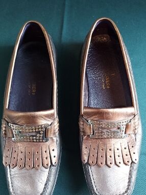 Donald J. Pliner Metallic Bronze Kiltie Loafers w/Gold Rhinestone Hardware 7.5 M